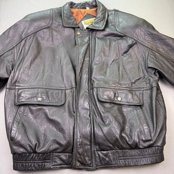 Vtg. Phase 2 Jacket Men's XL Black Leather Bomber Zip Pockets Flight Biker - Picture 4 of 15